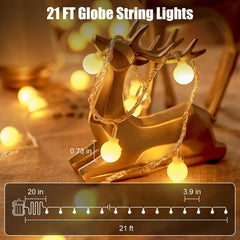 Battery Operated Globe String Lights - 120 LED, Waterproof, Remote Control