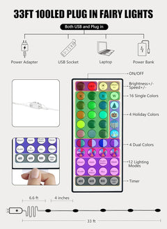 Color Changing Fairy String Lights - 33ft, 100 LED with Remote