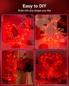 Red Fairy Lights, 5FT Battery Operated 60 LED String Lights
