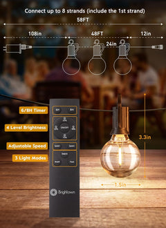 Dimmable Patio Lights - 58 FT, 25 Bulbs, Waterproof, Remote Control