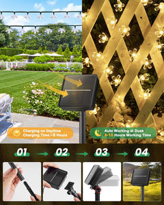 Solar Flower Lights - 60 LED, Waterproof, Christmas