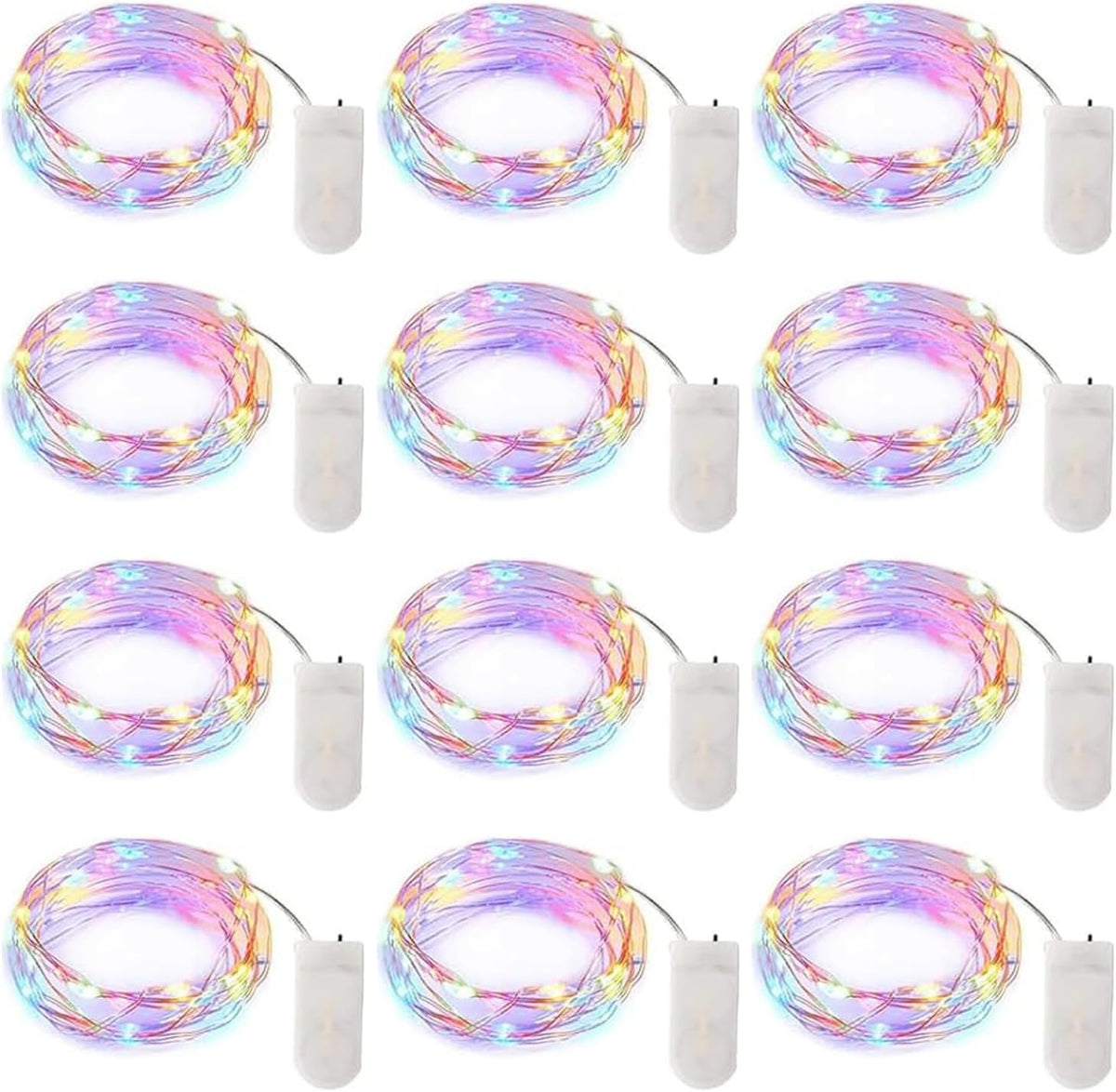 12 Pack 7FT 20 LED Battery Operated Silver Wire Firefly Starry Moon Lights for DIY Crafts, Multicolor