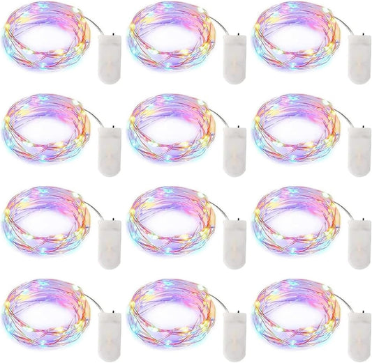 12 Pack 7FT 20 LED Battery Operated Silver Wire Firefly Starry Moon Lights for DIY Crafts, Multicolor