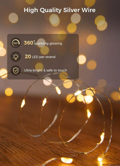 Battery Operated Fairy Lights - 12 Pack, 7 FT, 20 LED, Waterproof