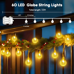 Battery Operated Crystal Globe String Lights - 33 FT, 60 LED, Remote Control