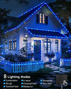 Solar Rope Lights - 39 FT, 100 LED, Blue & White, Waterproof