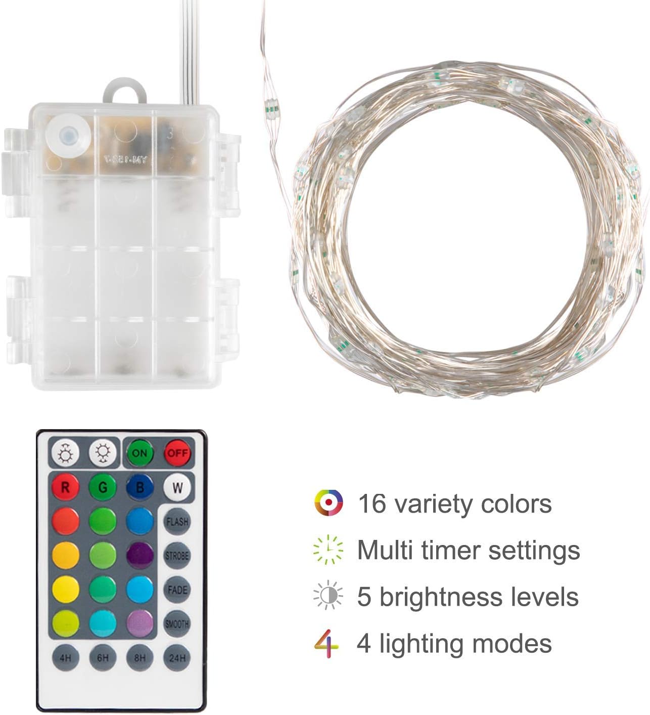 Christmas Color Changing Fairy Lights - 16ft, 50 LED Battery Operated (2 Pack)