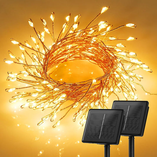 Solar String Lights - 2 Pack, 39.2 FT, 480 LED, Waterproof, Warm White