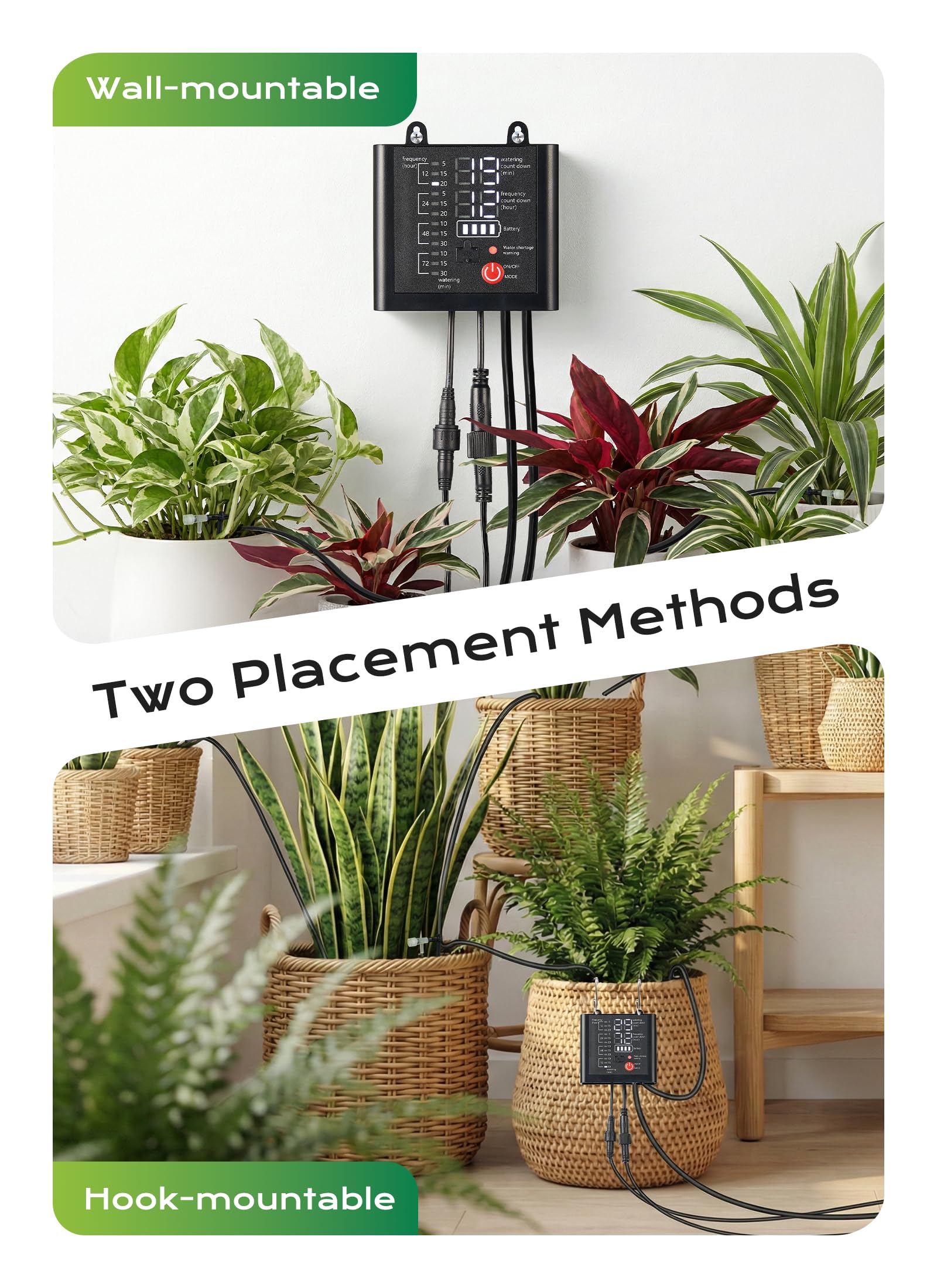 49ft Solar Powered Automatic Watering Drip Irrigation System with USB Charging for 15 Potted Plants, Black