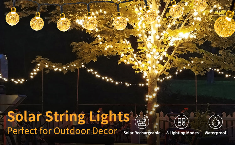 Solar LED Crystal String Lights, 8 lighting Modes – Brightown Decor