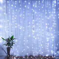 Curtain String Lights, Hanging Fairy Lights with Remote, 8 Modes, Waterproof Window Lights for Bedroom Backdrop Wedding Outdoor Christmas Party, White, 300LEDs