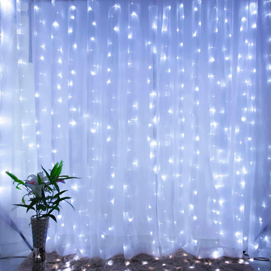 Curtain String Lights, Hanging Fairy Lights with Remote, 8 Modes, Waterproof Window Lights for Bedroom Backdrop Wedding Outdoor Christmas Party, White, 300LEDs