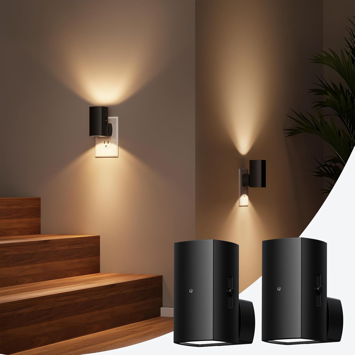 2 Pack Night Lights Plug into Wall, Modern Night Light with Rotating Plug, Dusk to Dawn Sensor, 0-100LM Stepless Dimming Aora Night Light for Hallway Bedroom Bathroom, Soft White