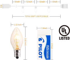 C9 Clear Christmas String Lights - 100 Feet, 100 Bulbs