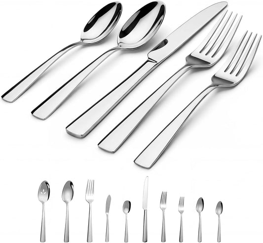 45-Piece Stainless Steel Tableware Flatware Silverware Set with Steak Knives, Rust-proof
