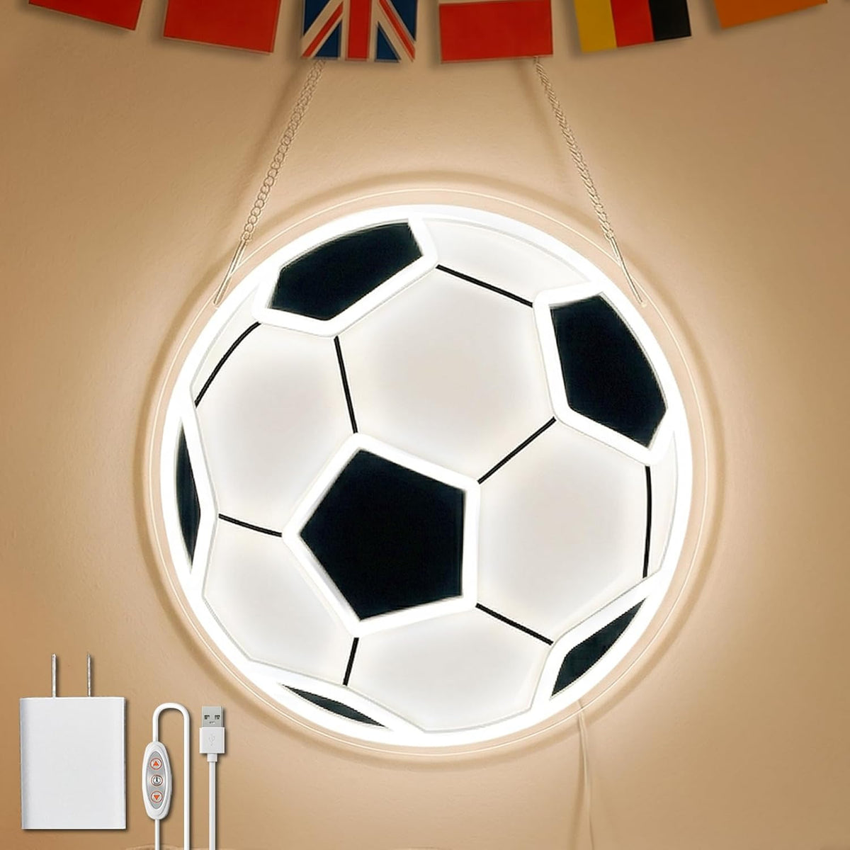1 Pack/ 2 Pack 12.6In x 12.6In Soccer Light Neon Sign for Soccer Ball Fans Bedroom Decor