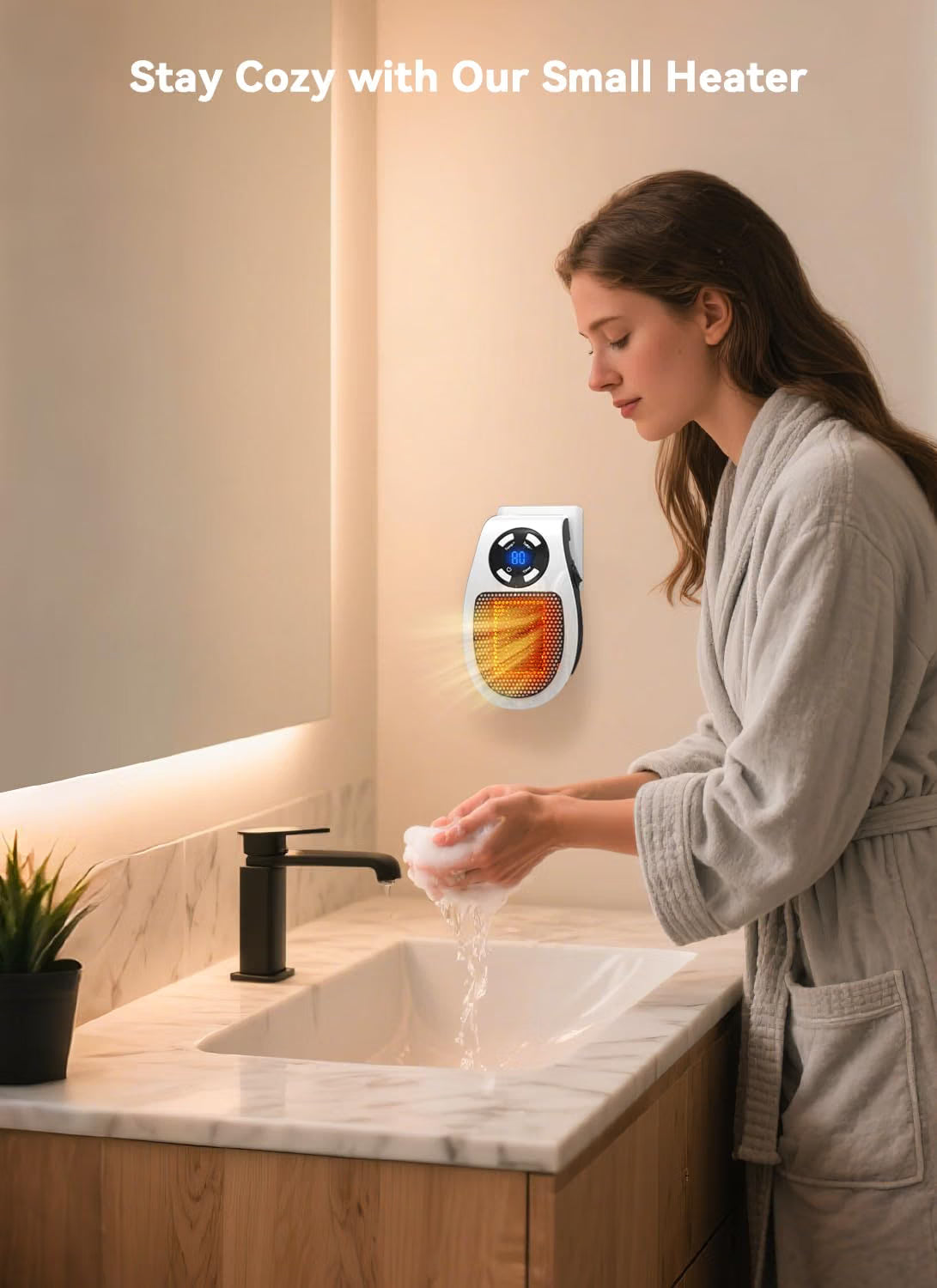 450W Wall Plug in Outlet Heater with Remote for Bathroom Room Office Use, Clear LED Display