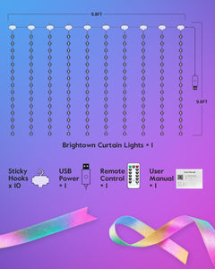 Smart Curtain String Lights - 9.8ft 300 LED Fairy Lights, USB Powered, Multicolor