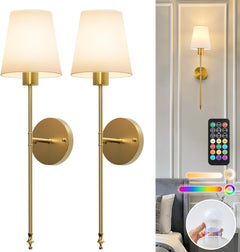 2 Pack Battery Operated Wireless Rechargeable Wall Sconce Lamp Lights for Bedroom, 12 Colors