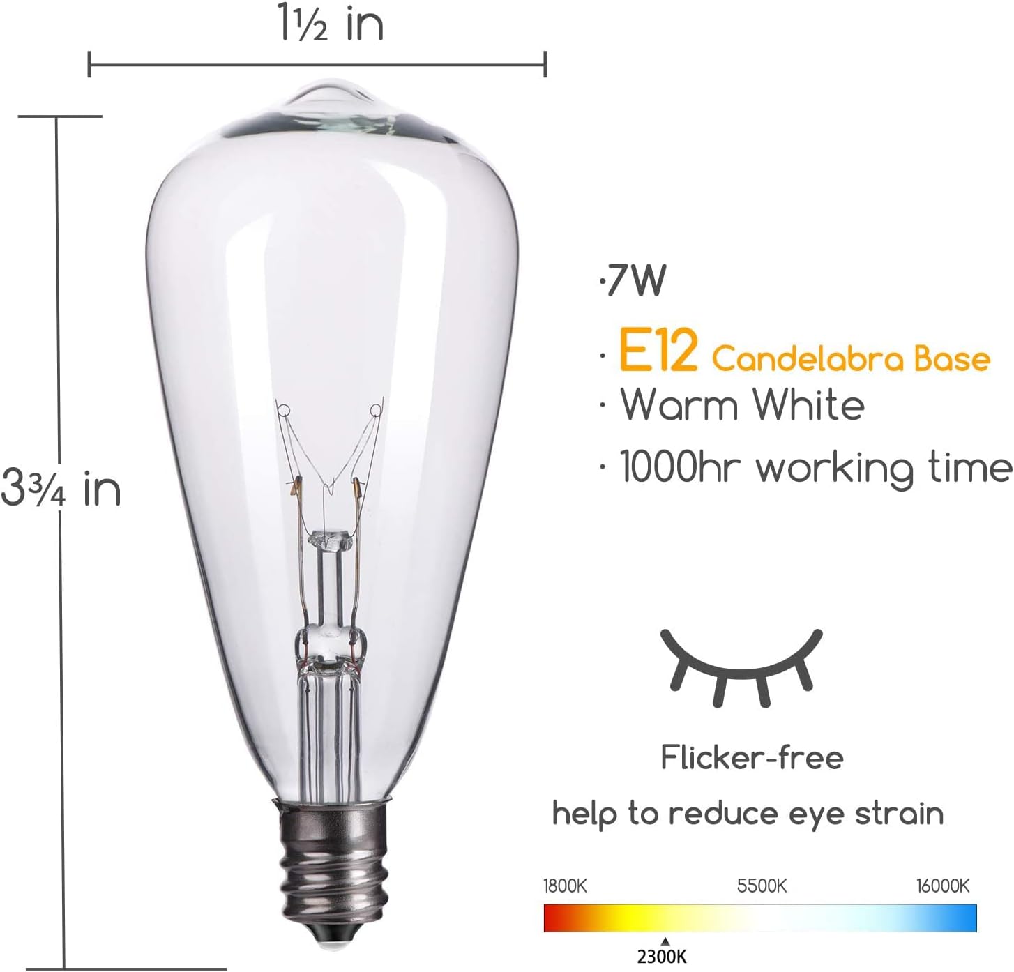 25 Pack ST40 7W 120V Edison Replacement Light Glass Bulbs for ST40 String Lights, Warm White