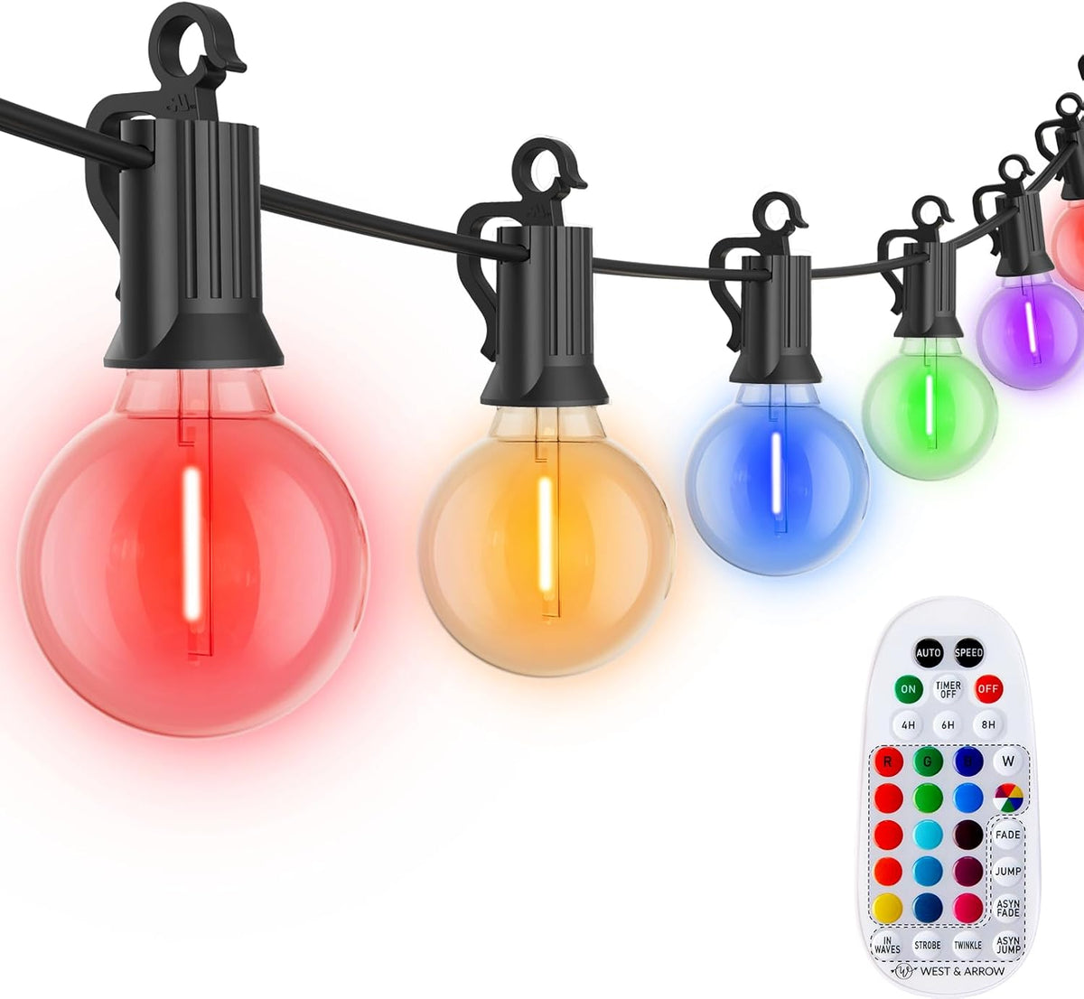 58FT Plug In G40 27 LED Bulbs String Lights for Patio Garden Cafe Wedding Deck, Multicolor