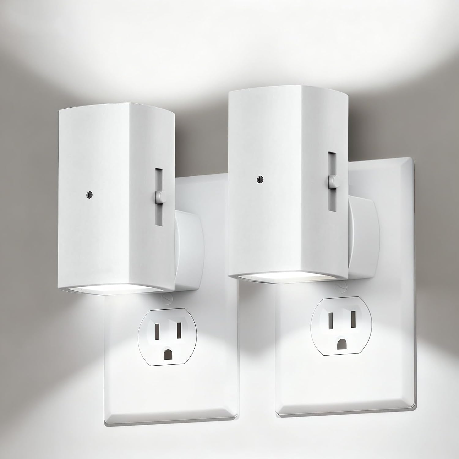 2 Pack White Plug in Night Lights with Rotating Plug & Light Sensor for Bathroom Bedroom, Pure White Light