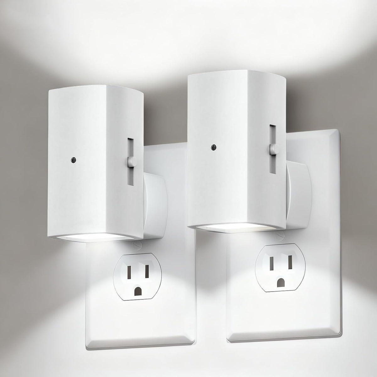 2 Pack White Plug in Night Lights with Rotating Plug & Light Sensor for Bathroom Bedroom, Pure White Light