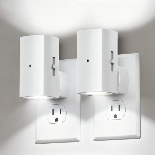 2 Pack White Plug in Night Lights with Rotating Plug & Light Sensor for Bathroom Bedroom, Pure White Light