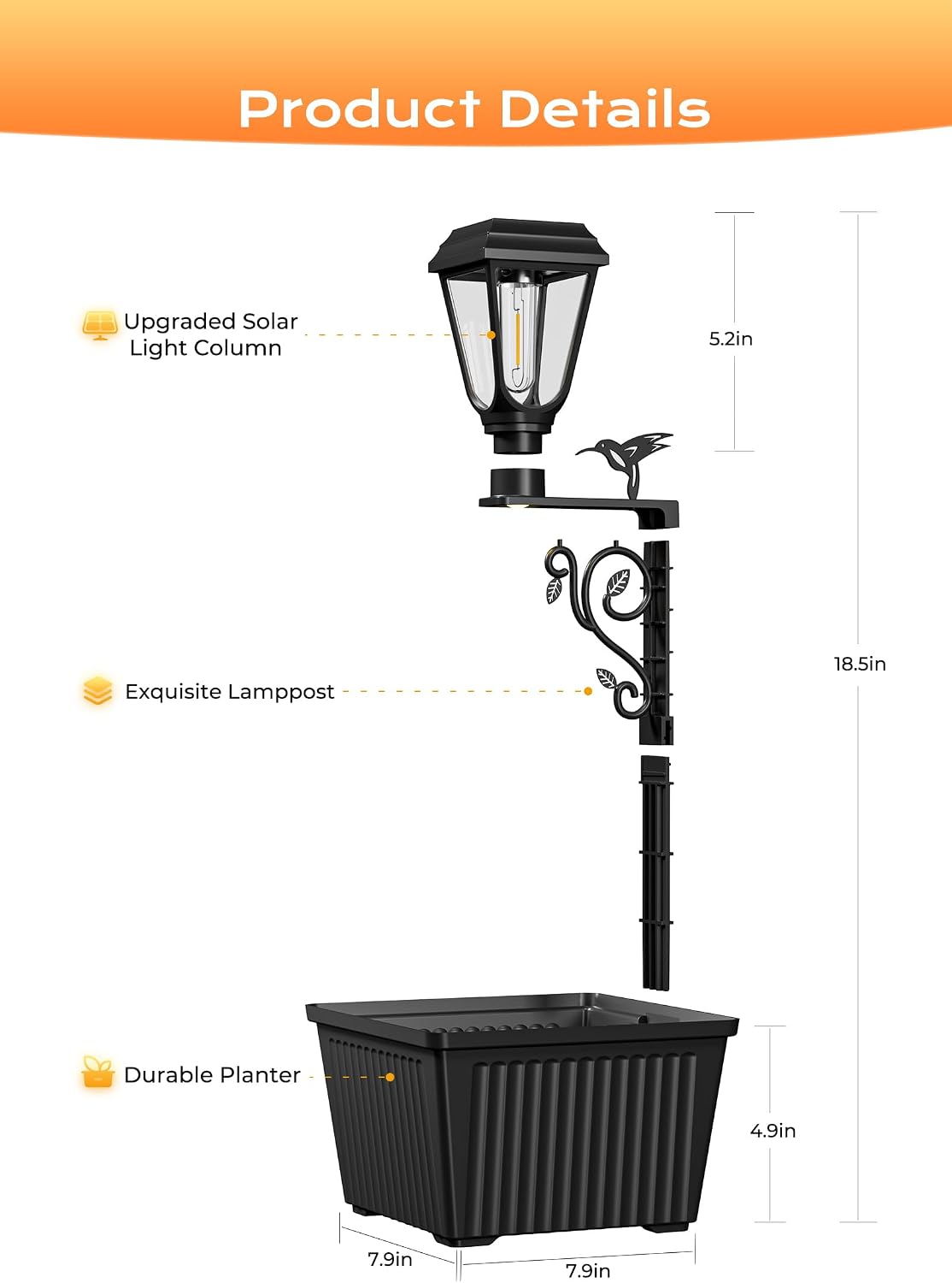 2Pack 2 in 1 Solar Powered Post Warm Bulb ( (2700-3200K) Lamp Lights with Planter for Garden Patio Yard