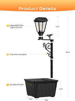 2Pack 2 in 1 Solar Powered Post Warm Bulb ( (2700-3200K) Lamp Lights with Planter for Garden Patio Yard