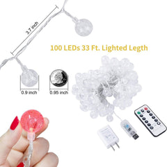 33ft 100 LED USB Plug in Crystal Globe Fairy Lights with Remote, 8 Modes, Warm White and Multicolor