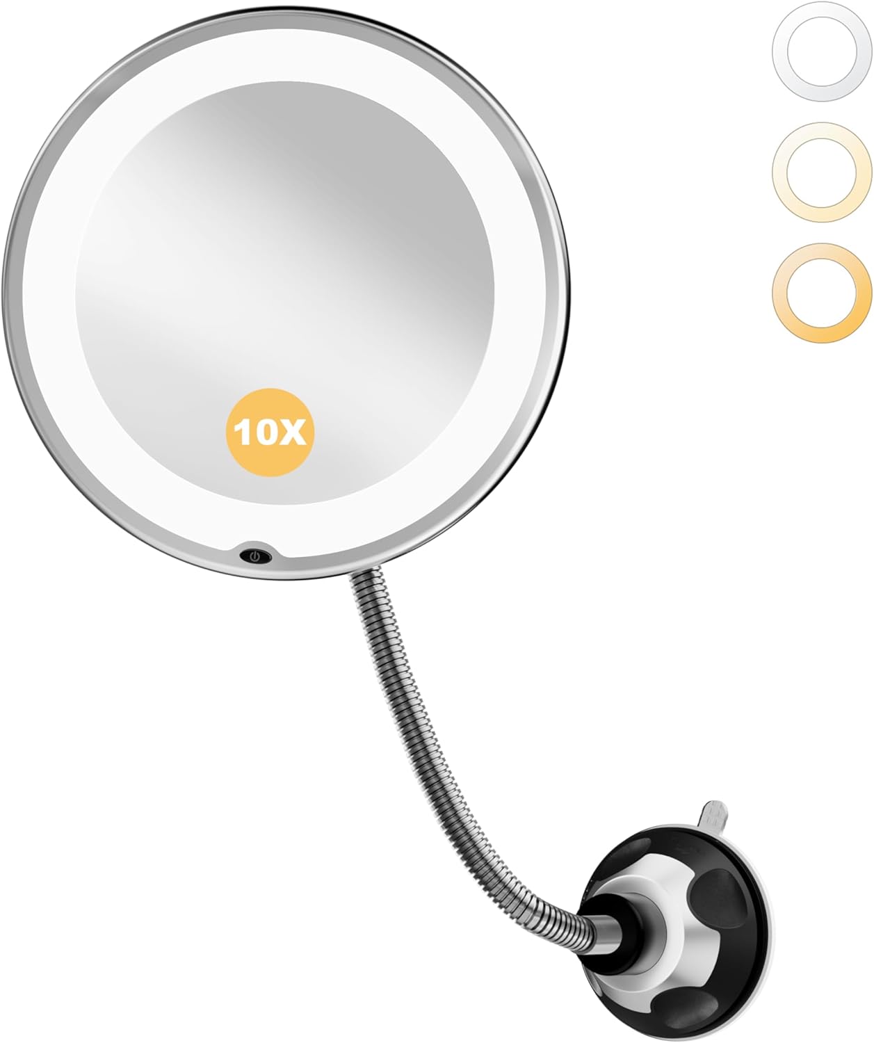 Flexible Gooseneck Battery Operated 10x Makeup Mirror with Lights and Magnification, Black