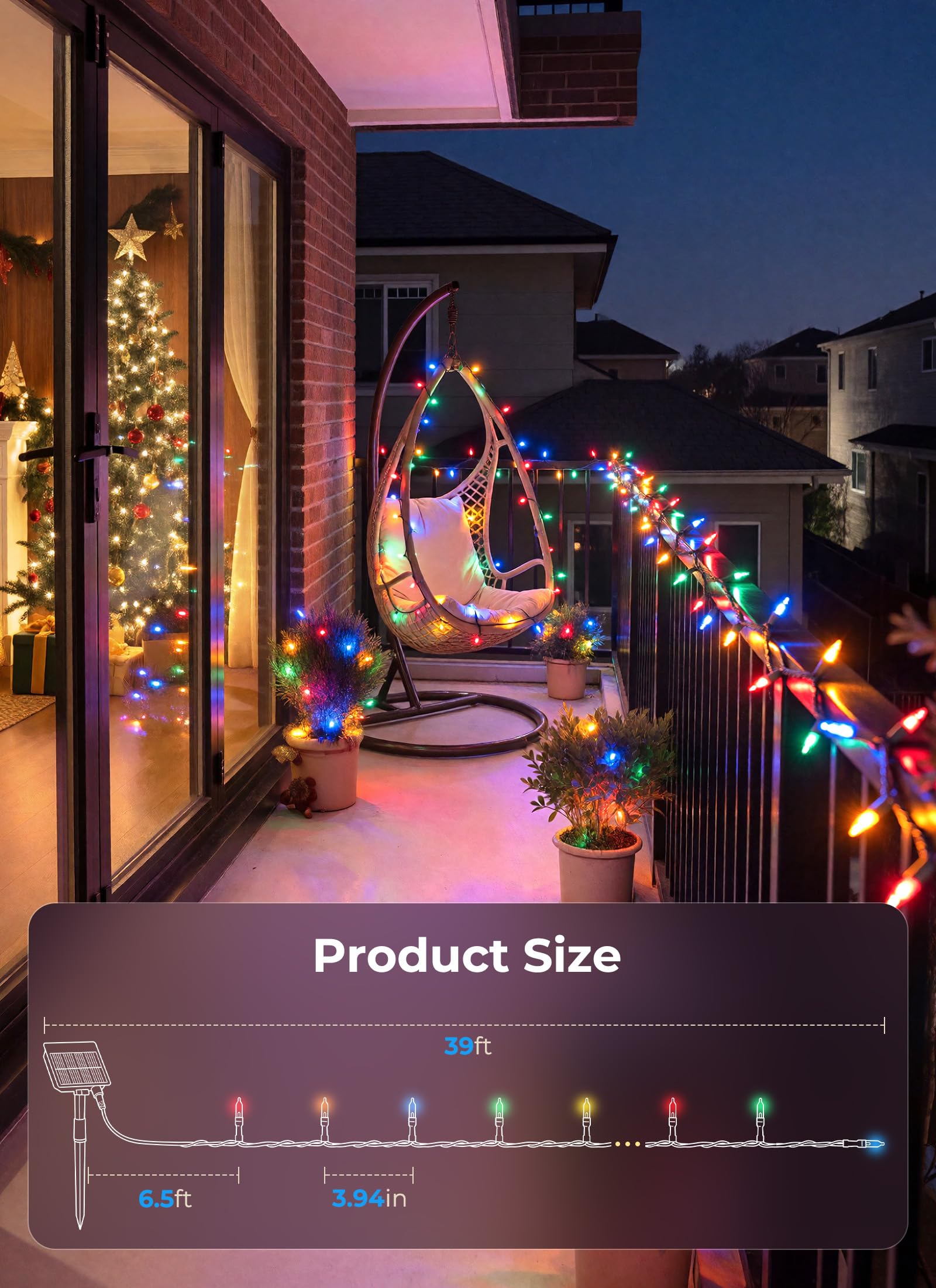 2Pack 78FT 200 LED  Solar Christmas Lights Outdoor, Multicolor, 8 Lighting Modes