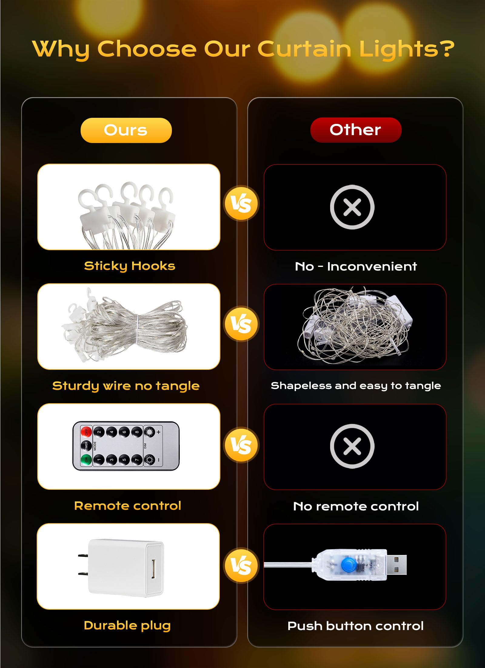 300 LED 9.8 FT USB Plug in Curtain Fairy Lights with Remote & USB Adapter, 8 Modes, Multicolor