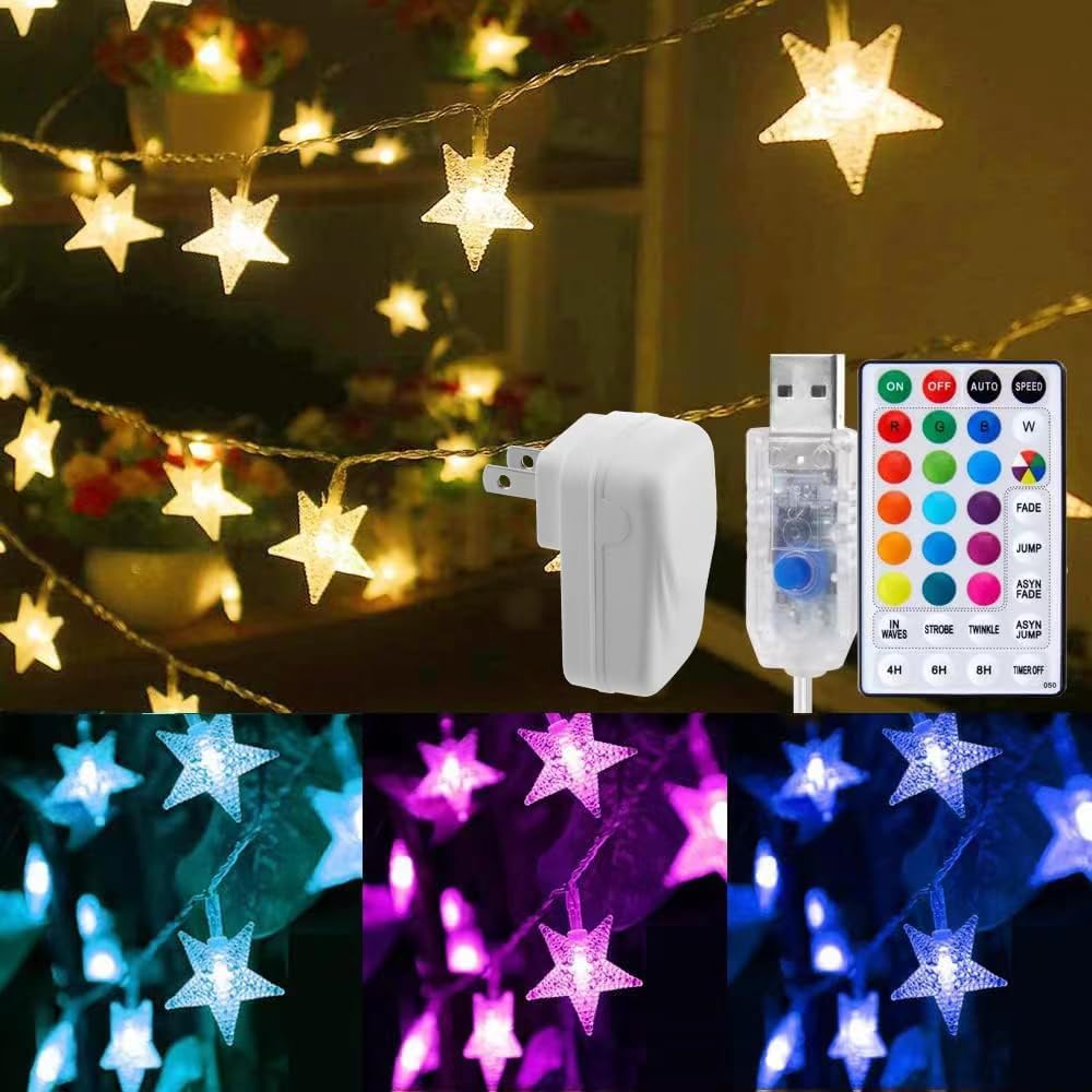 33 ft Plug in 100 LED 17 Colors Changing Star String Lights with Remot ...