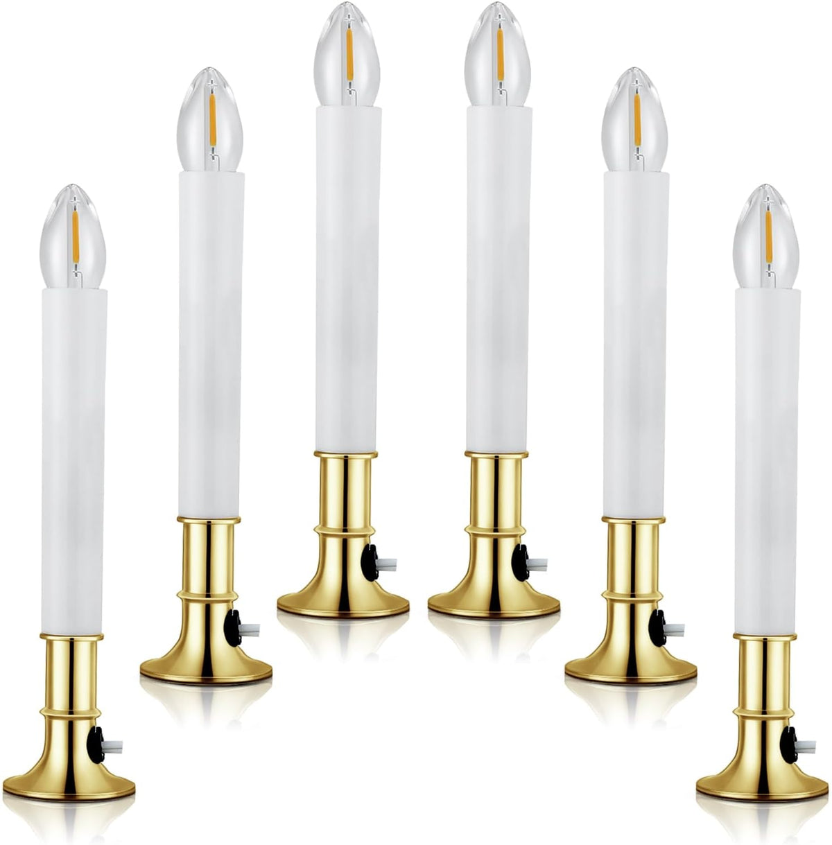 6-Pack Electric Candle Lights - LED Window Lamps with Golden Base