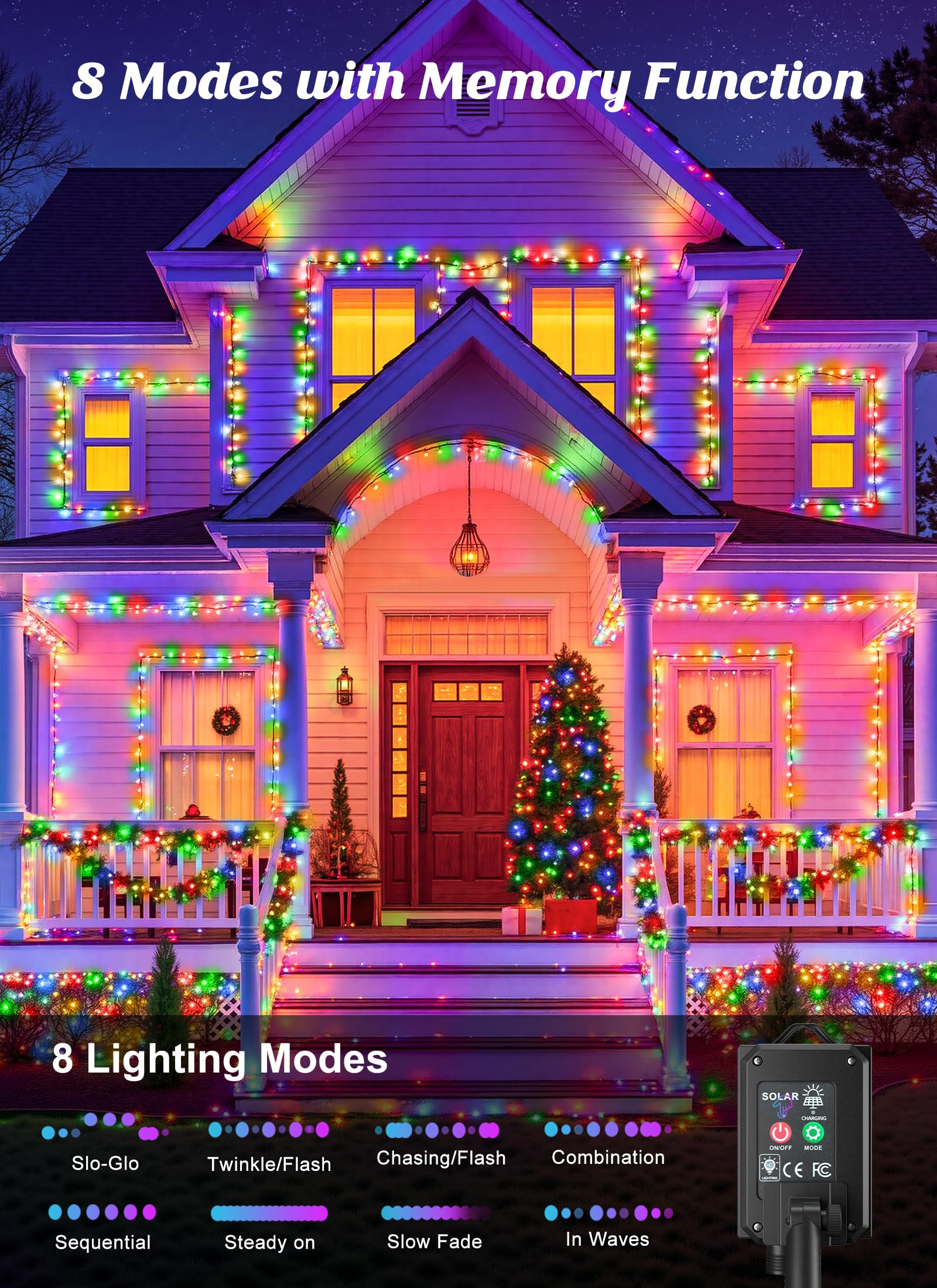 4 Pack Total 288Ft 800 LED Solar Powered String Lights Outdoor for Christmas, Multicolor, 8 Modes