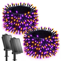 2 Pack Total 144ft 400 LED Solar Powered String Lights Outdoor, Orange & Purple, 8 Modes