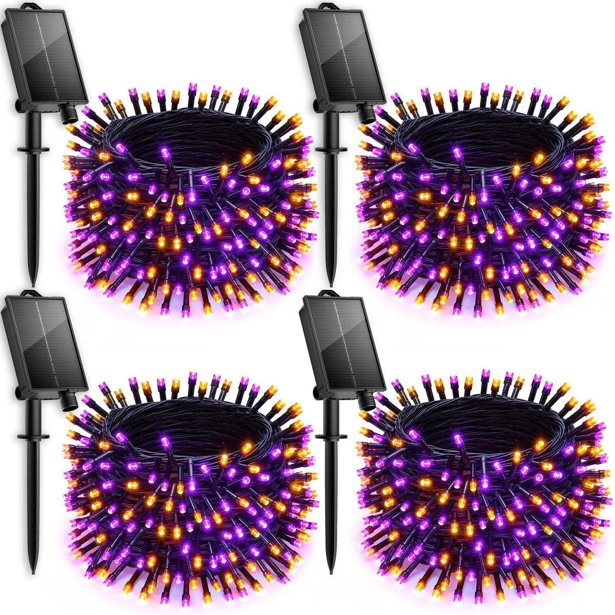4 Pack Total 288ft 800 LED Solar Powered String Lights Outdoor, Orange & Purple, 8 Modes