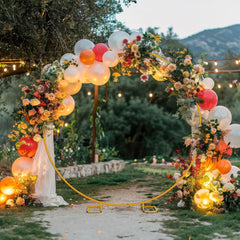 Round Metal Backdrop Stand with White Spandex Cover