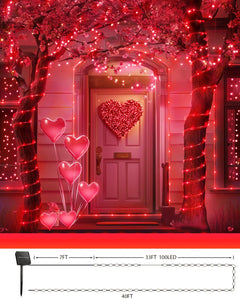 39ft Red Solar String Lights - 100 LED, Waterproof with 8 Modes