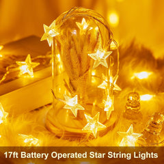 Battery Operated Star String Lights - 2 Pack, 17 FT, 50 LED