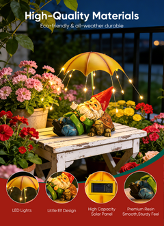 Solar Powered Gnome Statue with 32 LED Lights for Garden Backyard Decor