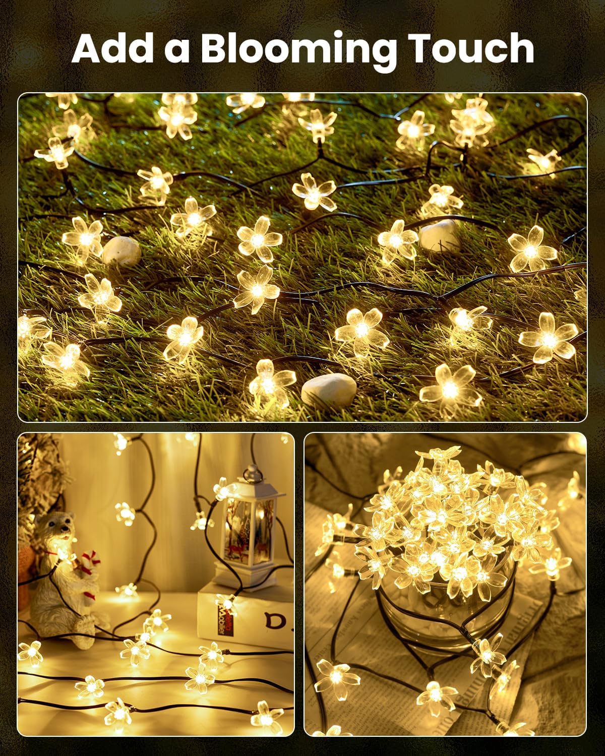 Solar Flower Lights - 60 LED, Waterproof, Christmas