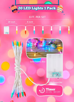 Battery Operated Pastel String Lights, 8ft, 20 LED with Timer