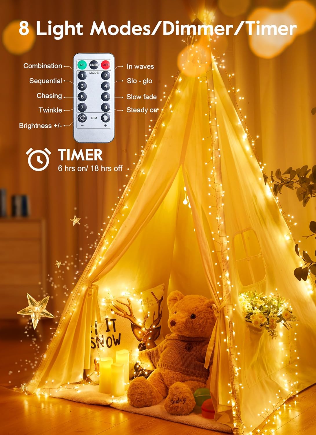 USB Twinkle Fairy Lights - 5 FT, 100 LEDs, Remote Control