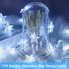 Star String Lights - 17 FT, 50 LED, White, Battery Operated