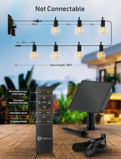 38FT Solar String Lights - Waterproof Outdoor Patio Lights with Bulbs