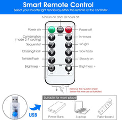 Curtain Lights - 300 LED, Dimmable, Remote & Timer, USB Powered
