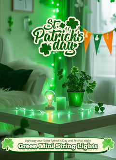St. Patrick's Day Green Mini Lights - 8ft 20 LED Battery Operated String Lights